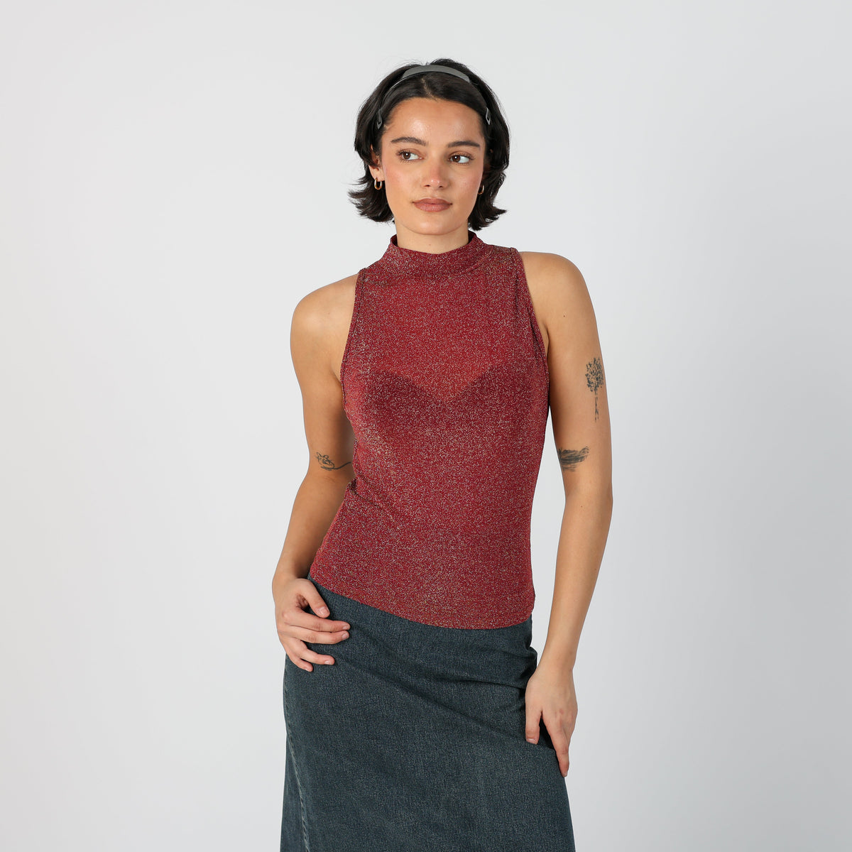 Burgundy Red Y2K Made in Italy Cami Semi Sheer (S)