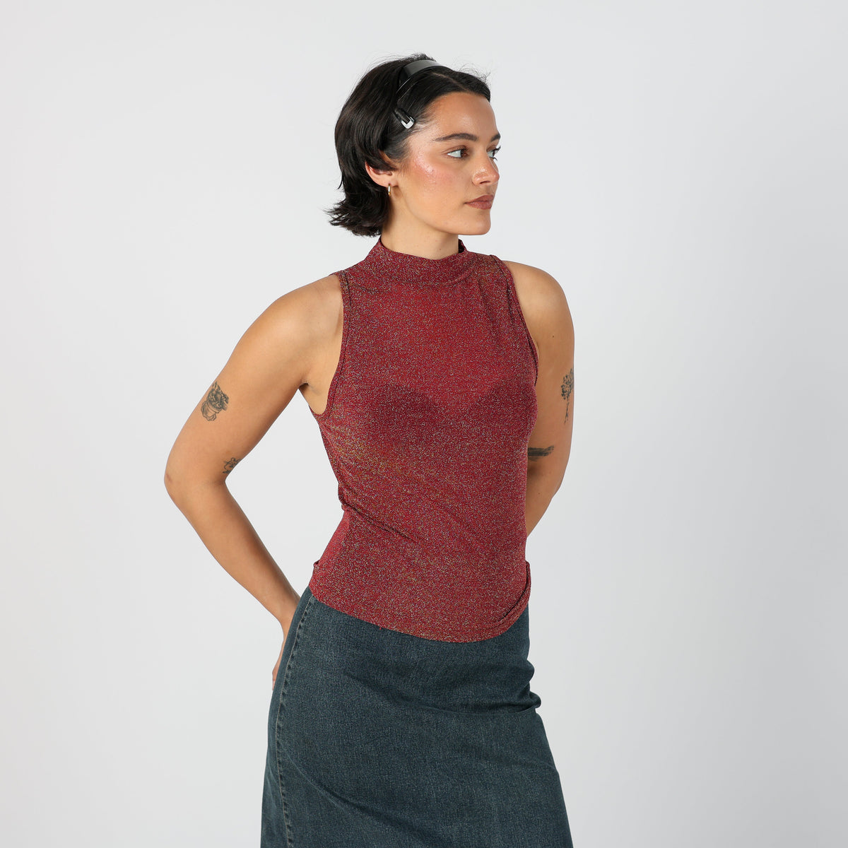 Burgundy Red Y2K Made in Italy Cami Semi Sheer (S)