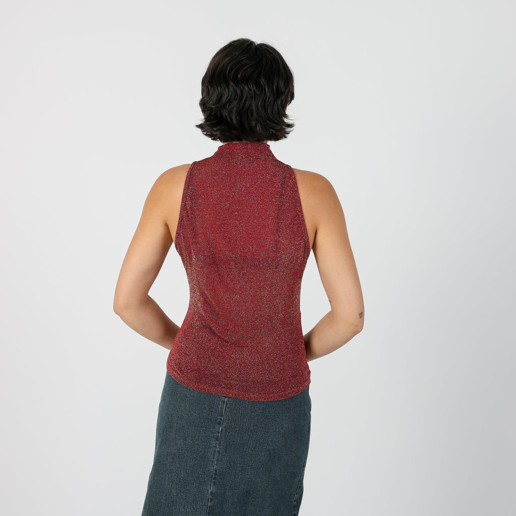 Burgundy Red Y2K Made in Italy Cami Semi Sheer (S)