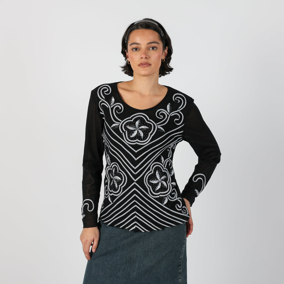 Black Y2K Conos Long Sleeve Top (M)