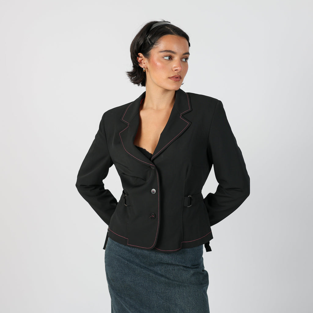 Black Y2K Made in Italy Blazer Contrast stitch (M)