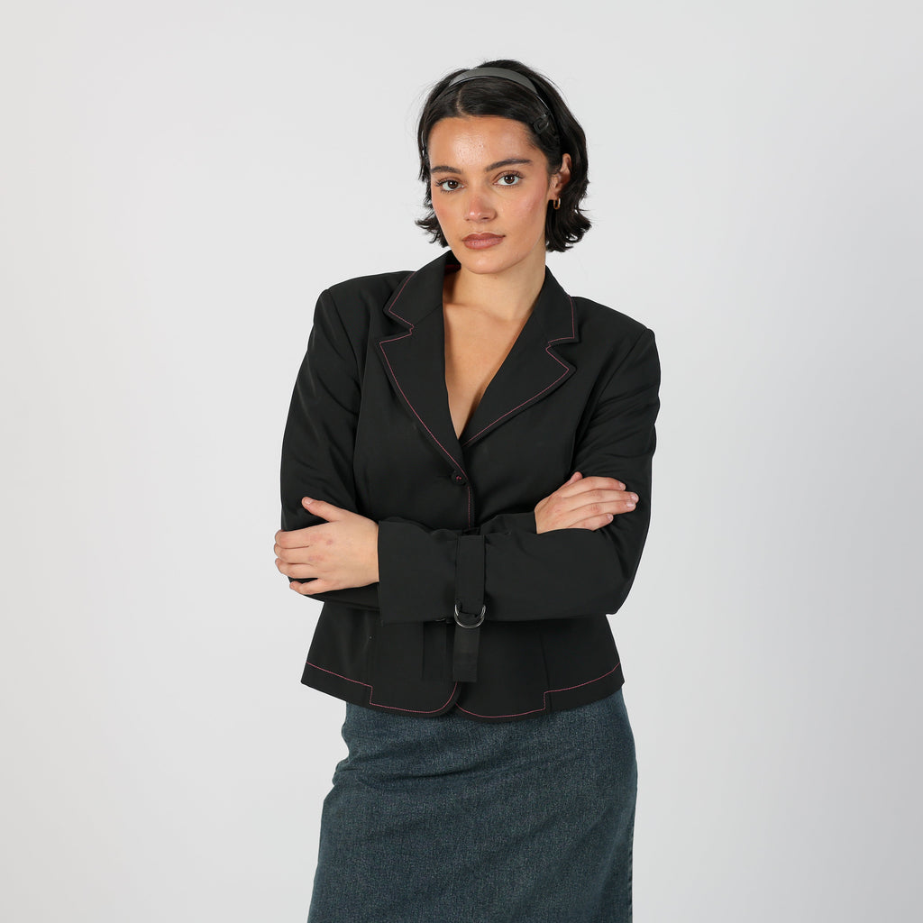 Black Y2K Made in Italy Blazer Contrast stitch (M)