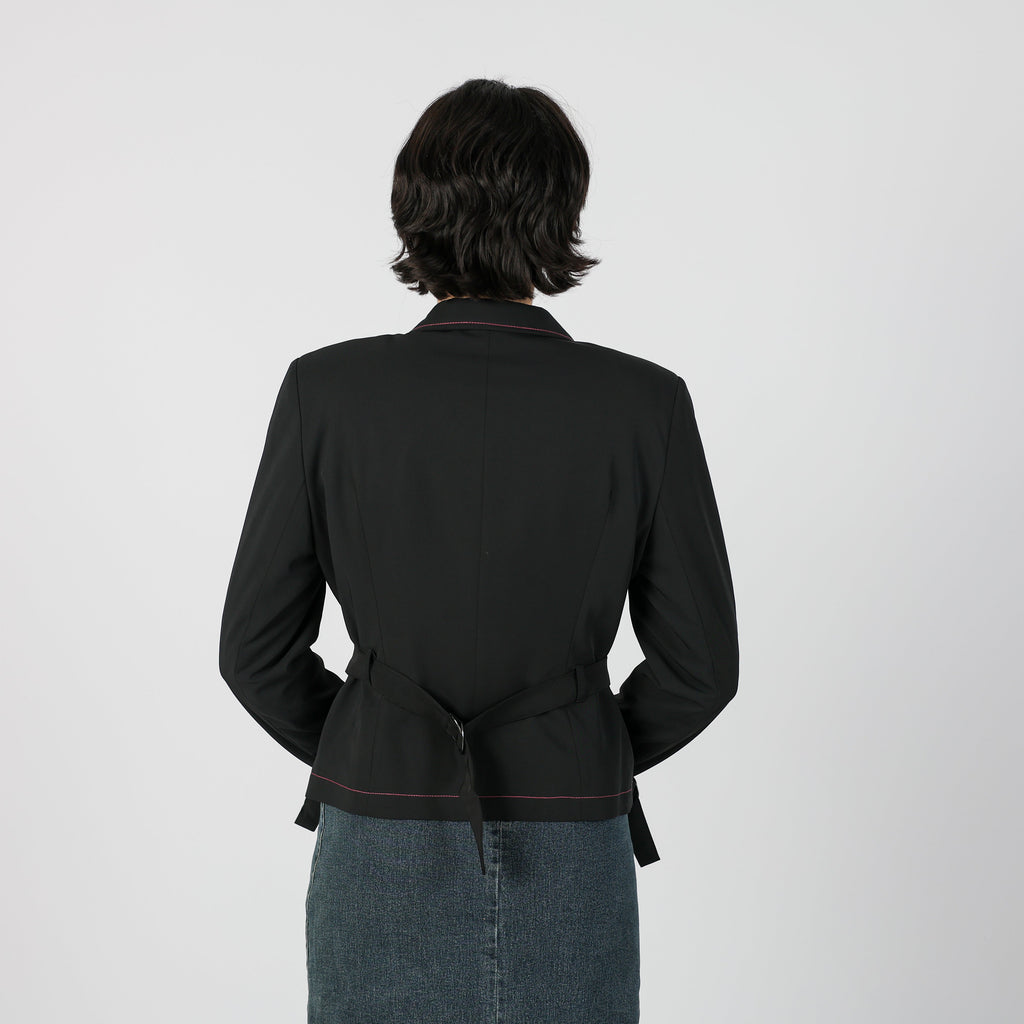 Black Y2K Made in Italy Blazer Contrast stitch (M)