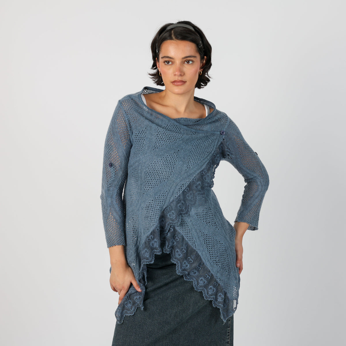 Light Blue Y2K Made in Italy Knitted Top (M)