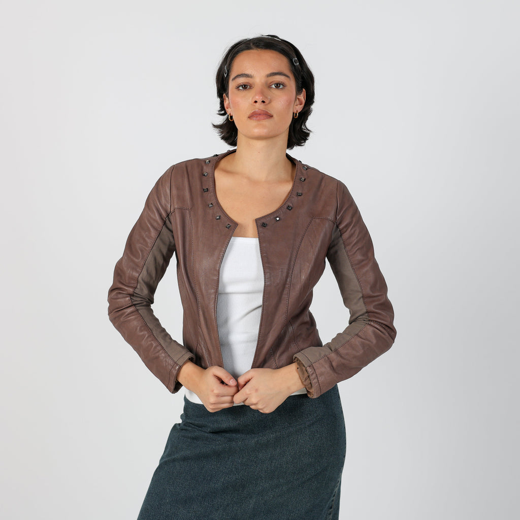 Brown Y2K Made in Italy Leather Jacket (S)