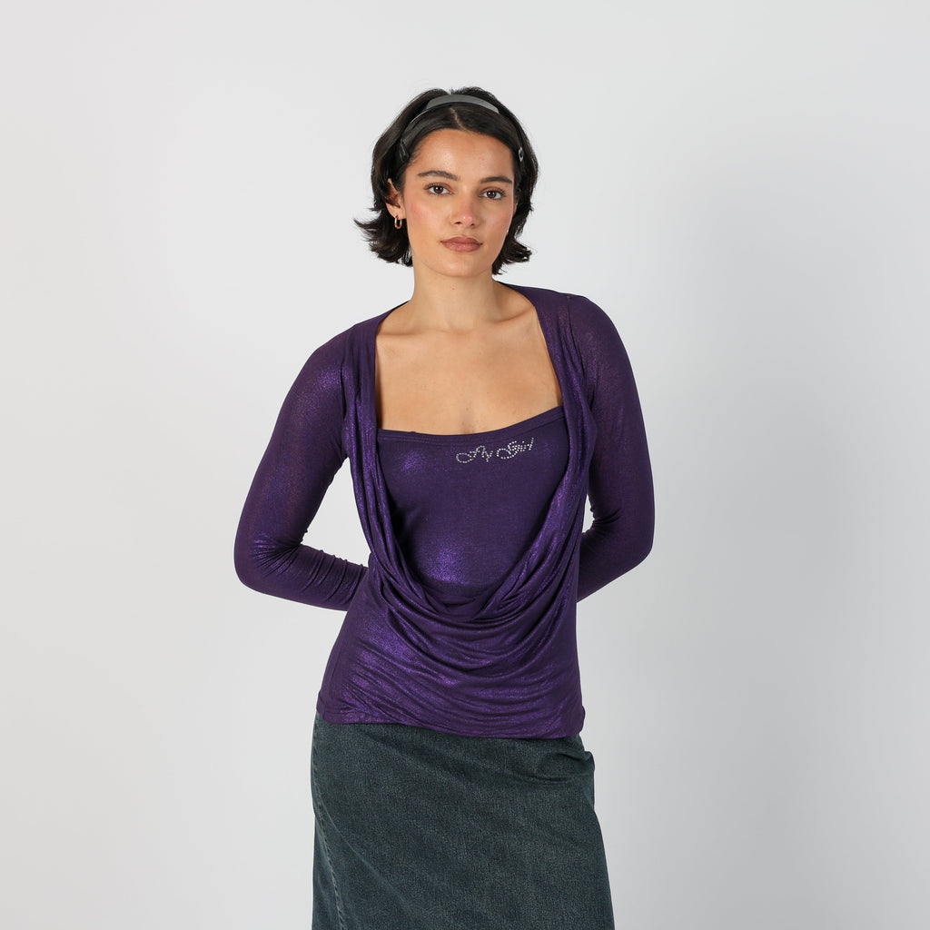 Purple Y2K Fly Girl Long Sleeve Top (S)