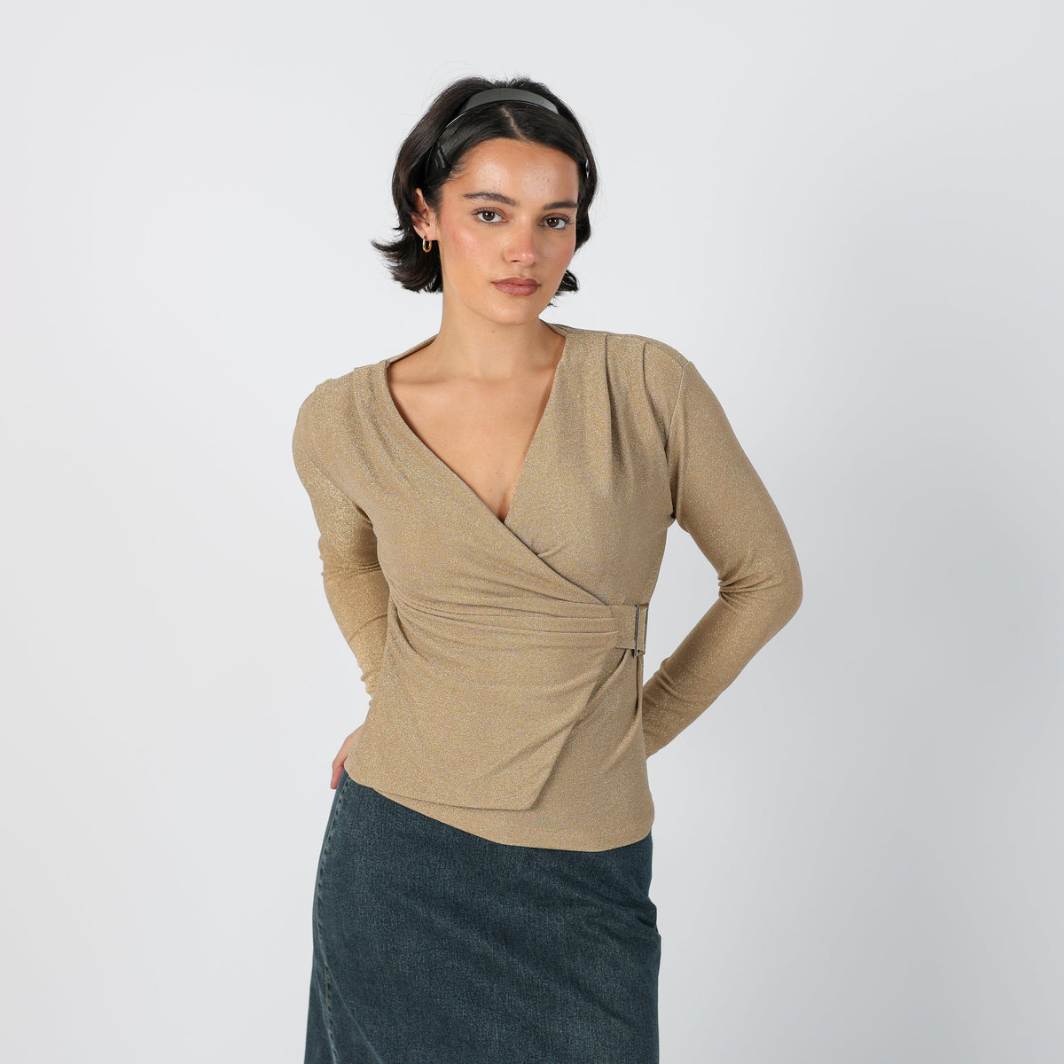 Gold Y2K Made in Italy Long Sleeve Top (S)