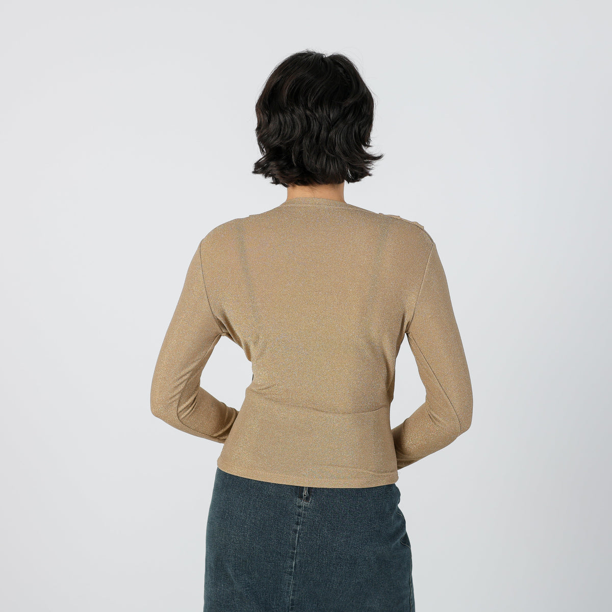 Gold Y2K Made in Italy Long Sleeve Top (S)