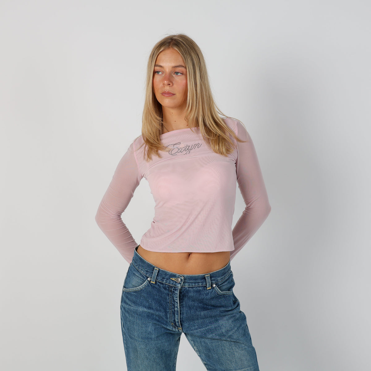 Baby Pink Y2K EXTYN Italia Long Sleeve Top Sheer (S)