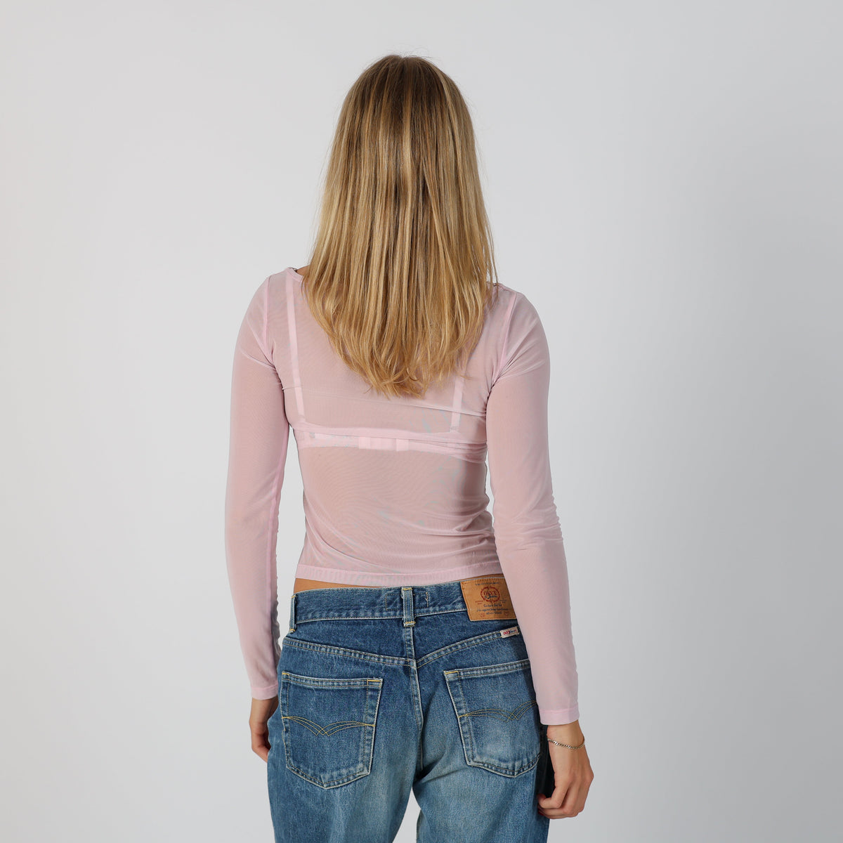 Baby Pink Y2K EXTYN Italia Long Sleeve Top Sheer (S)