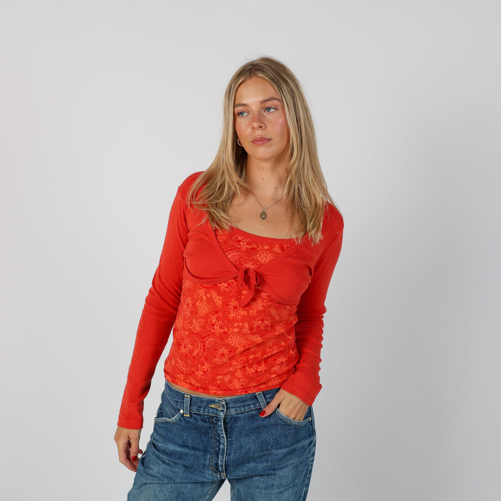 Coral Y2K Colours of the World Long Sleeve Top (S)