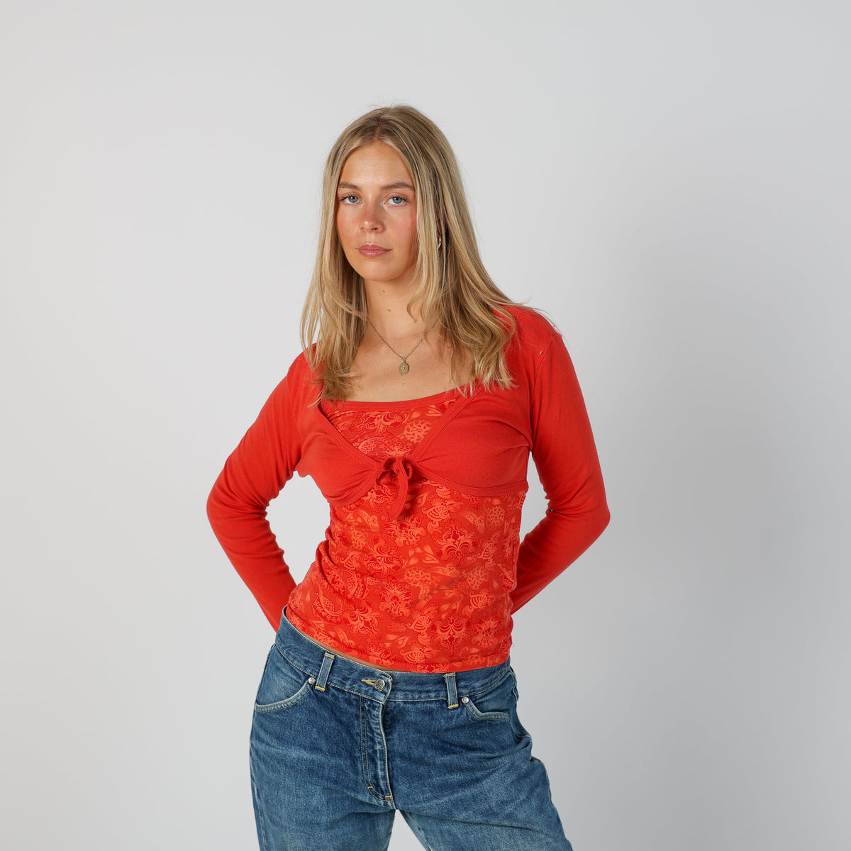 Coral Y2K Colours of the World Long Sleeve Top (S)