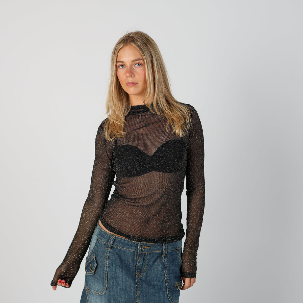 Black Y2K Mesh Top Sheer (S)
