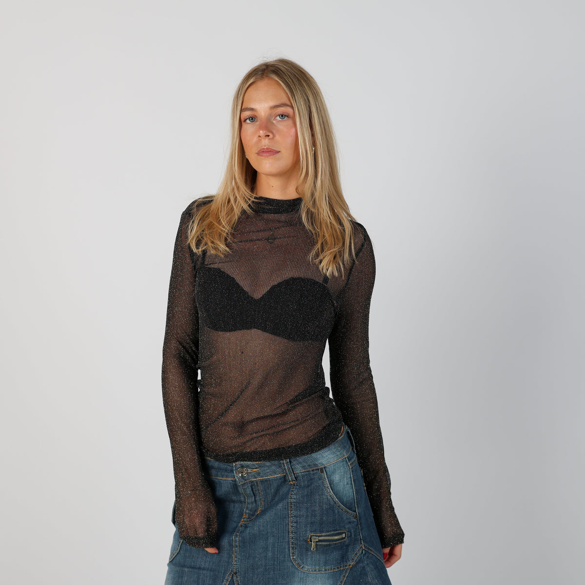 Black Y2K Mesh Top Sheer (S)
