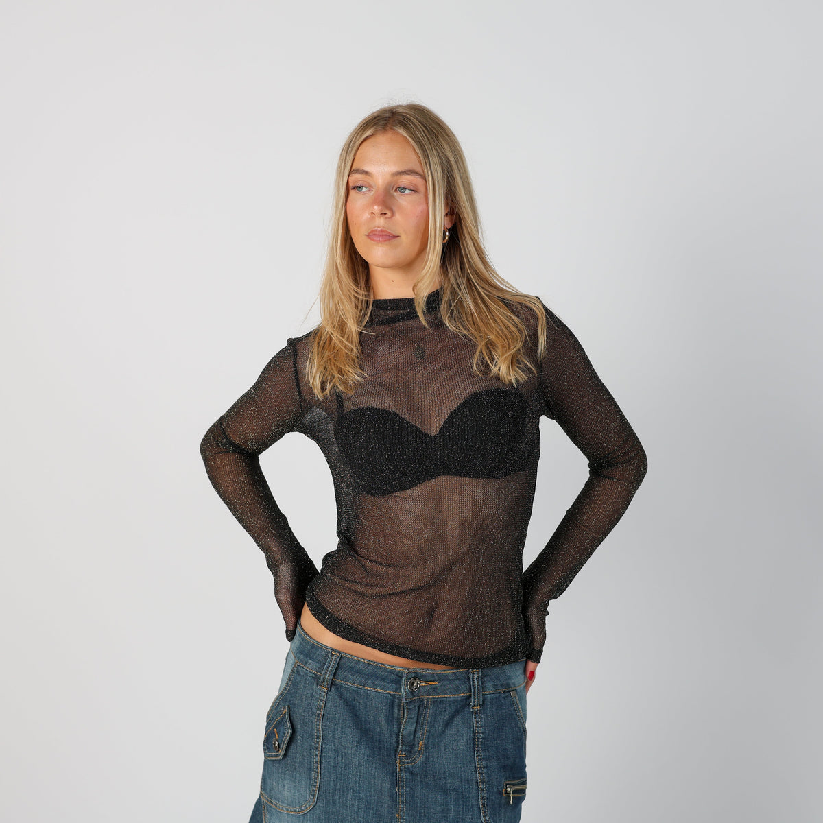 Black Y2K Mesh Top Sheer (S)