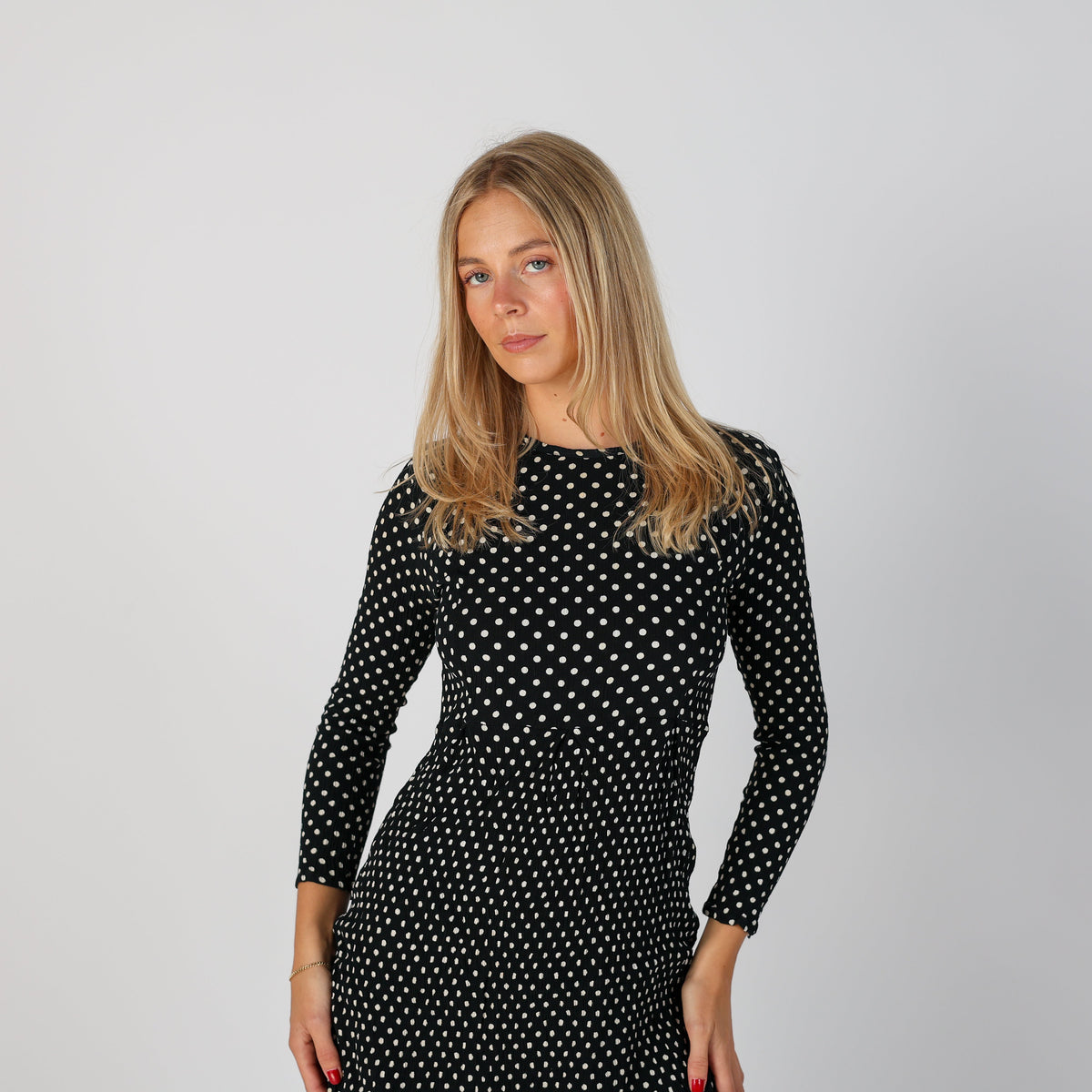 Black Y2K Woven Mini Dress Polkadot (S)