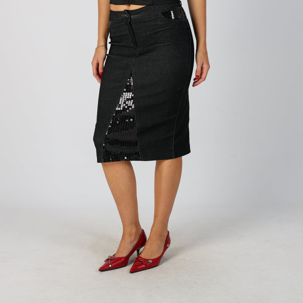 Black Y2K Denim Midi Skirt (XS)