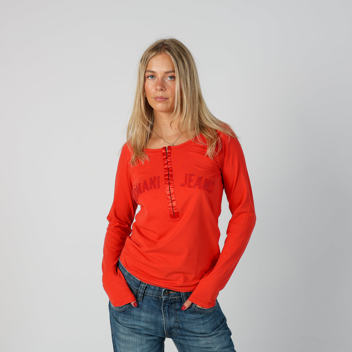 Coral Y2K Armani Jeans Long Sleeve Top (M)