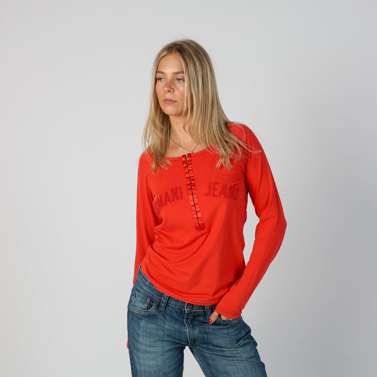 Coral Y2K Armani Jeans Long Sleeve Top (M)