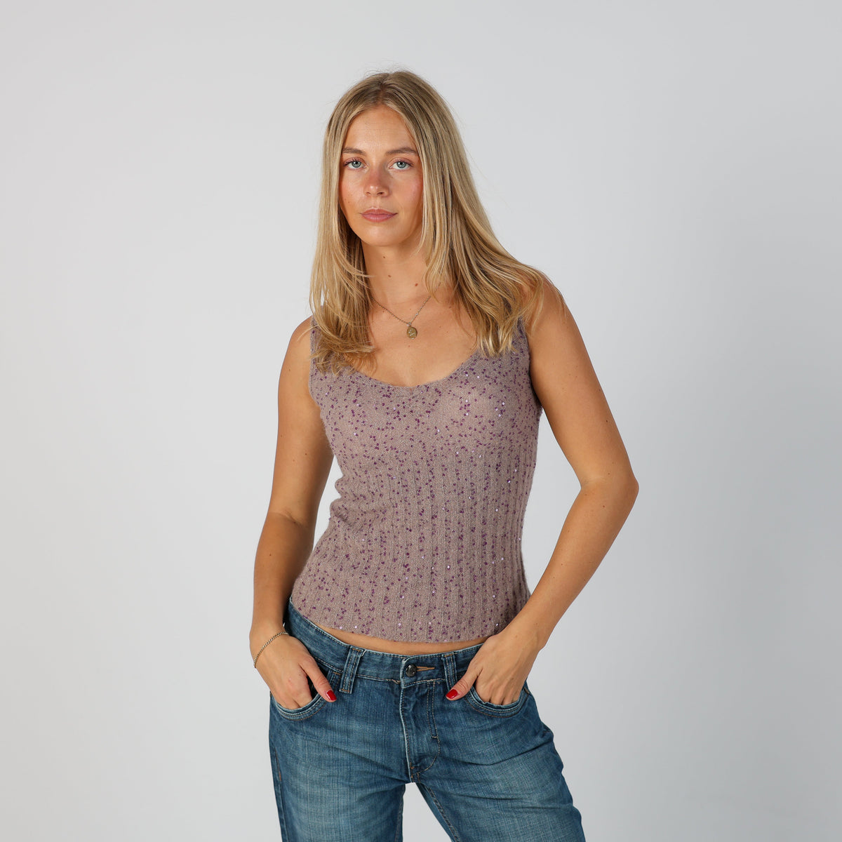 Lilac Purple Y2K Made in Italy Woven Vest (XS)