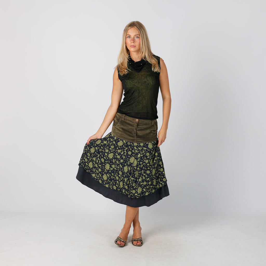 Khaki Green Y2K Woven Midi Skirt (S)