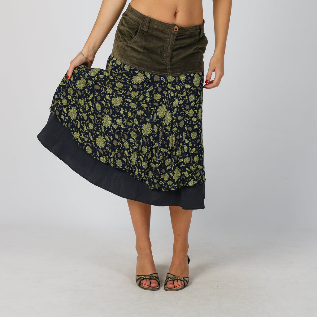 Khaki Green Y2K Woven Midi Skirt (S)