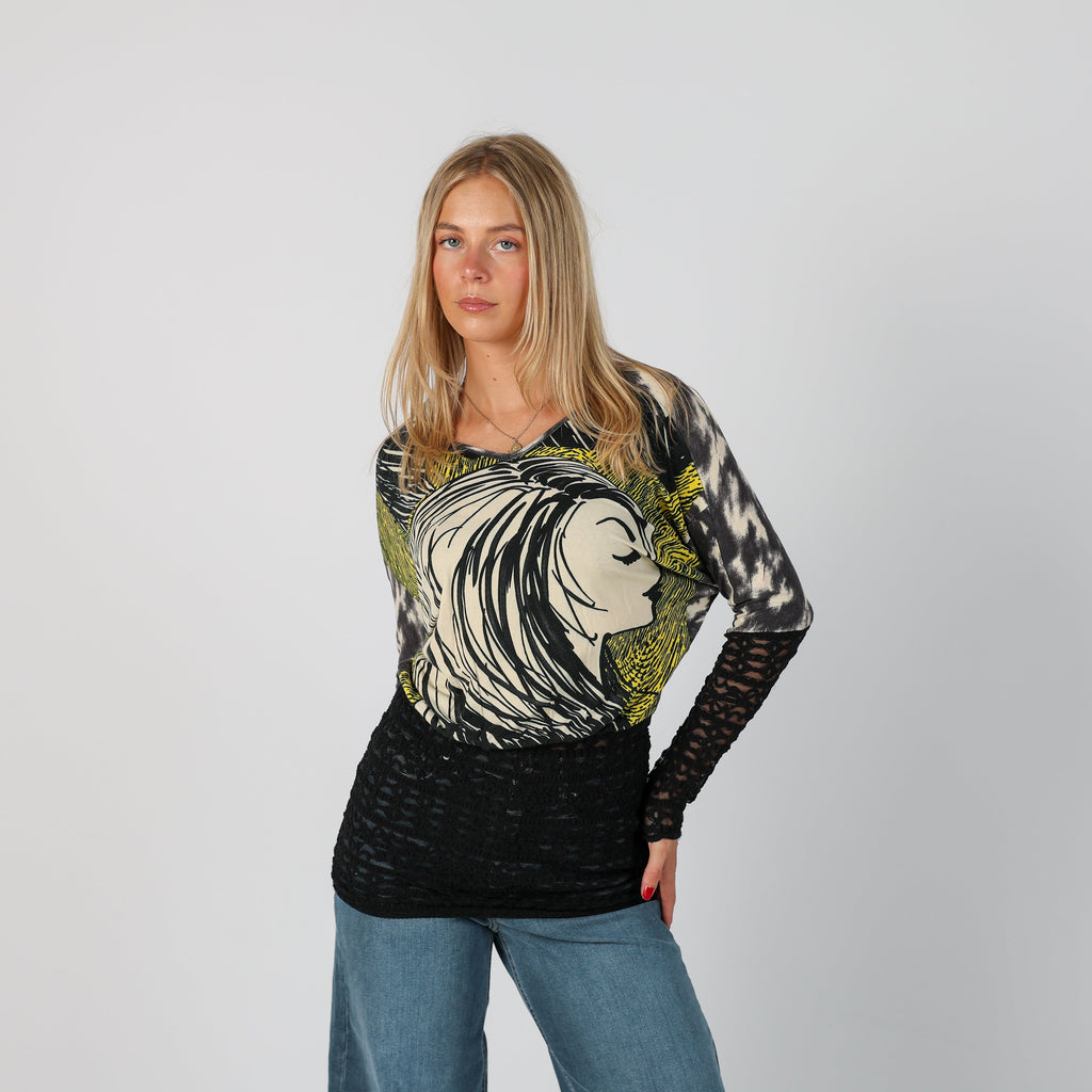 Black Y2K Made in Italy Long Sleeve Top (M)