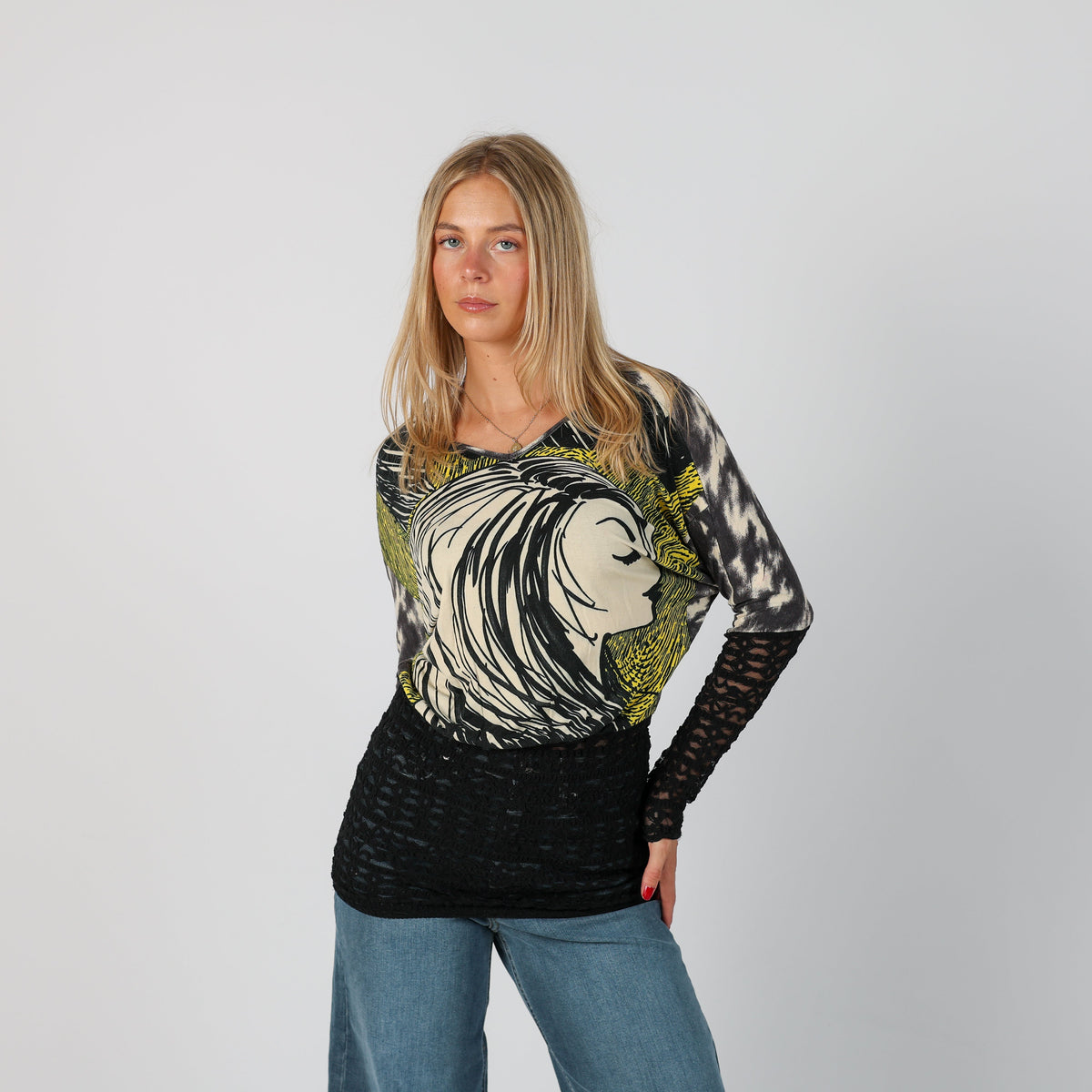 Black Y2K Made in Italy Long Sleeve Top (M)