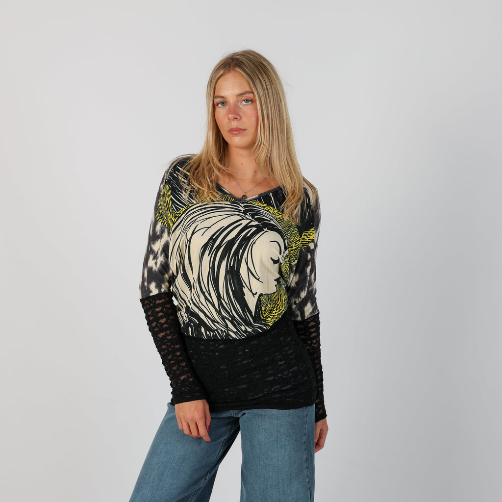 Black Y2K Made in Italy Long Sleeve Top (M)