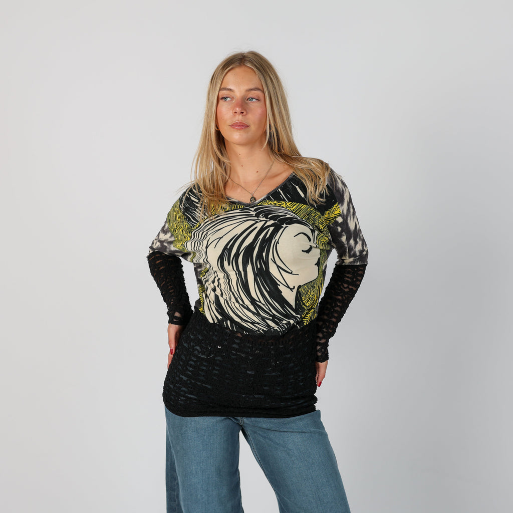 Black Y2K Made in Italy Long Sleeve Top (M)