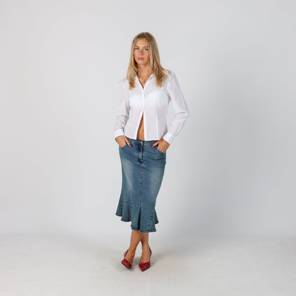 Blue Y2K Denim Midi Skirt (M)