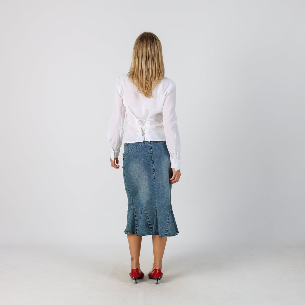 Blue Y2K Denim Midi Skirt (M)