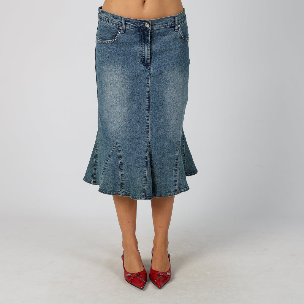 Blue Y2K Denim Midi Skirt (M)