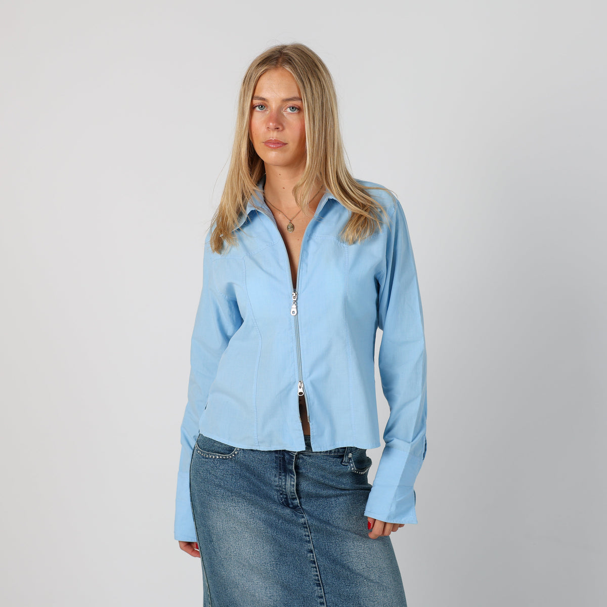 Light Blue Y2K Long Sleeve Top (S)