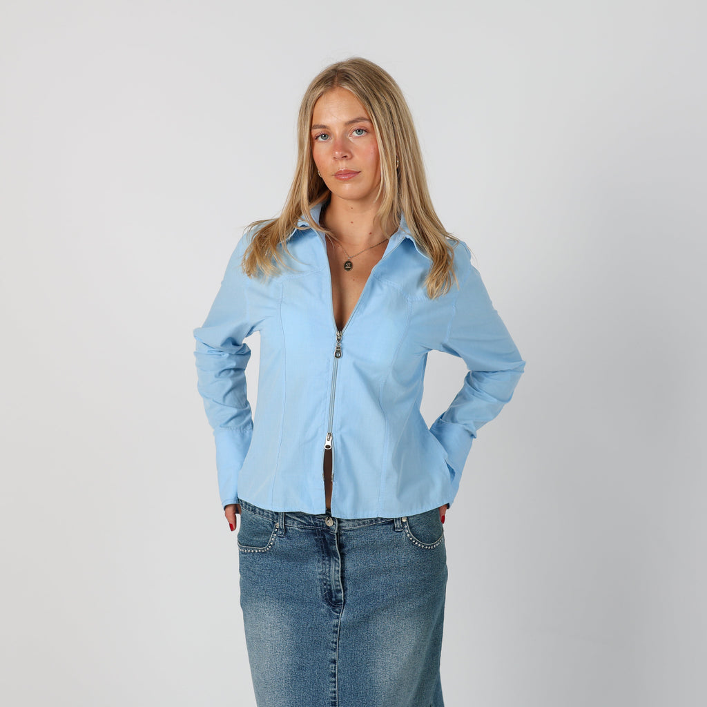 Light Blue Y2K Long Sleeve Top (S)