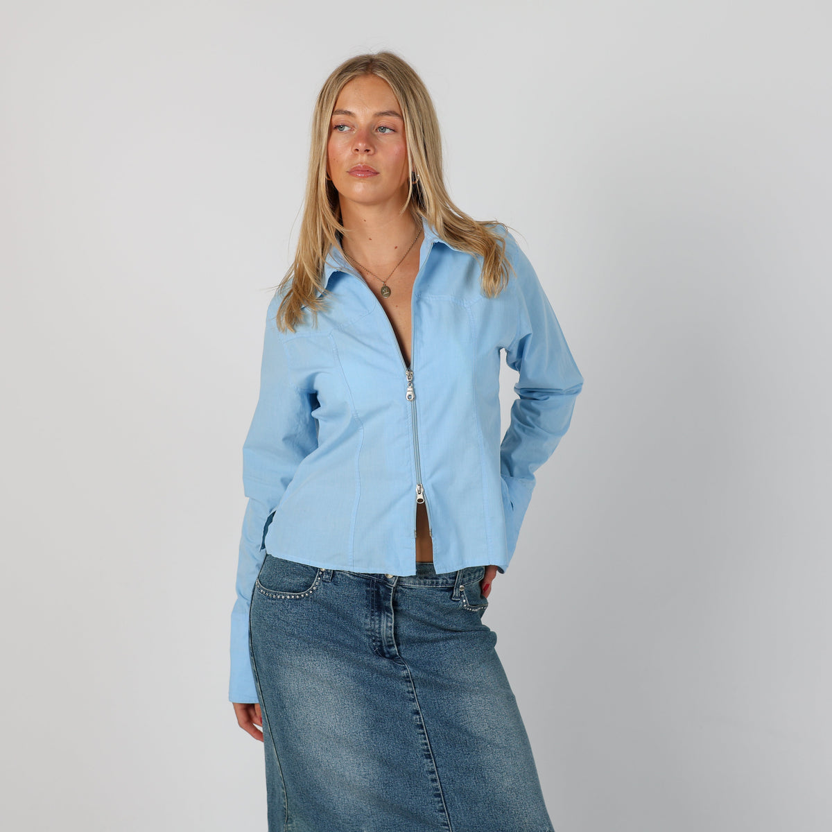 Light Blue Y2K Long Sleeve Top (S)