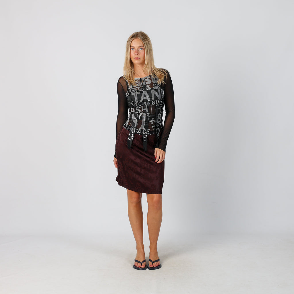 Burgundy Red Y2K Promod Woven Midi Skirt (S)