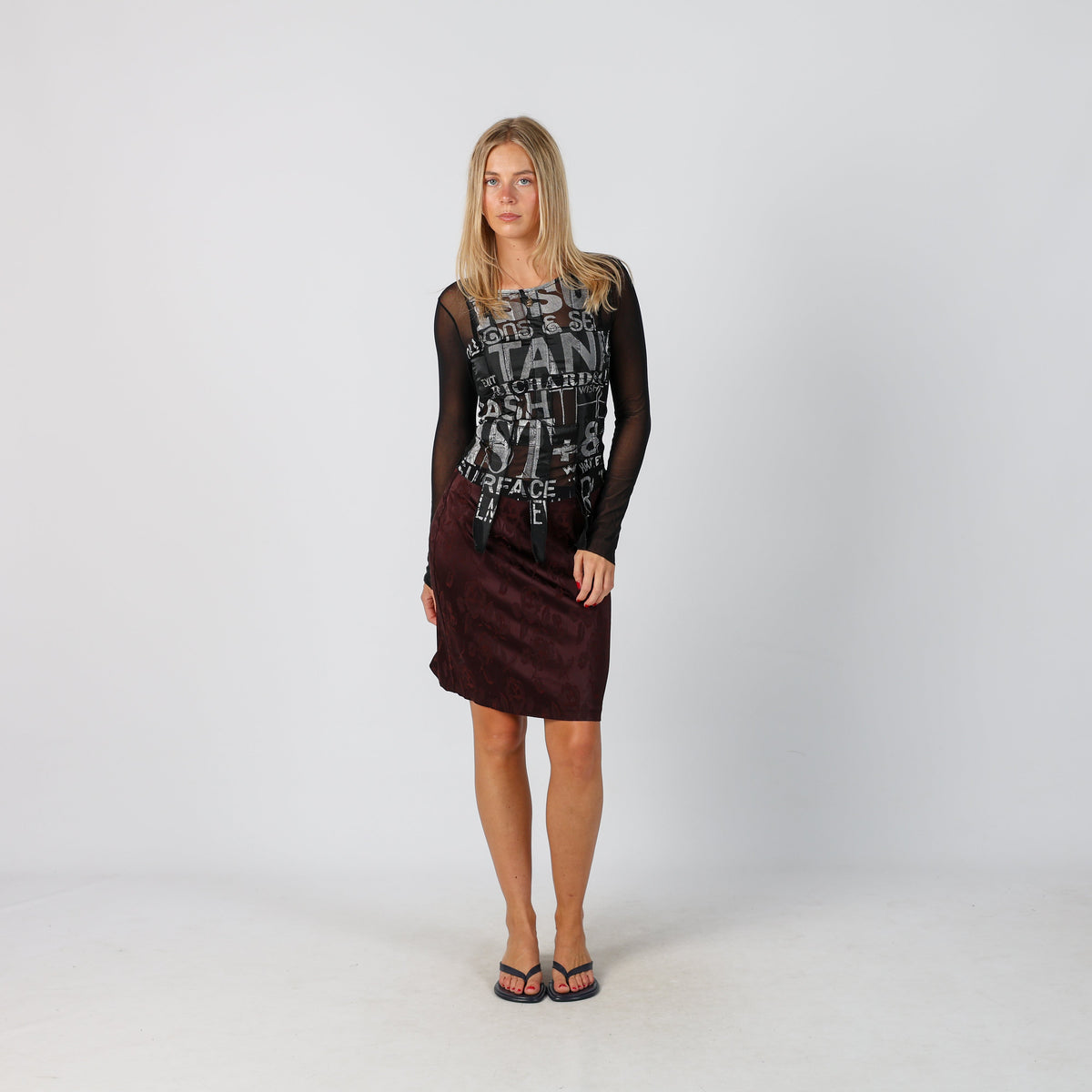 Burgundy Red Y2K Promod Woven Midi Skirt (S)