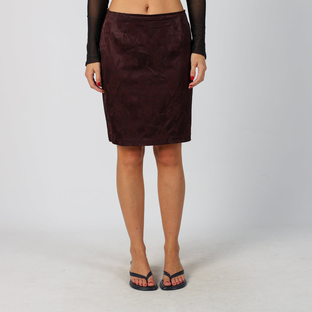 Burgundy Red Y2K Promod Woven Midi Skirt (S)