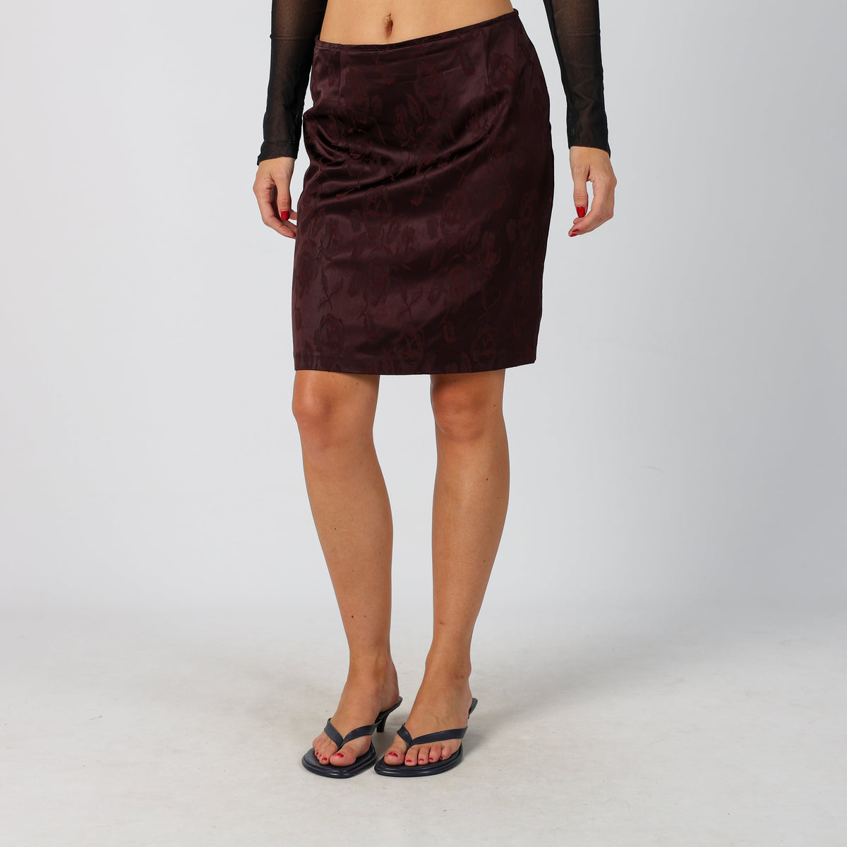 Burgundy Red Y2K Promod Woven Midi Skirt (S)