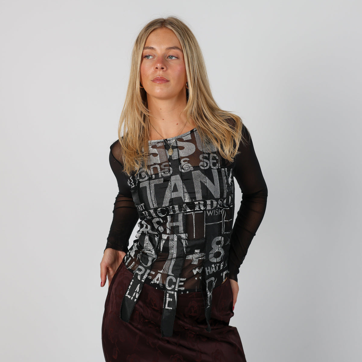 Black Y2K Made in Italy Long Sleeve Top (XS)