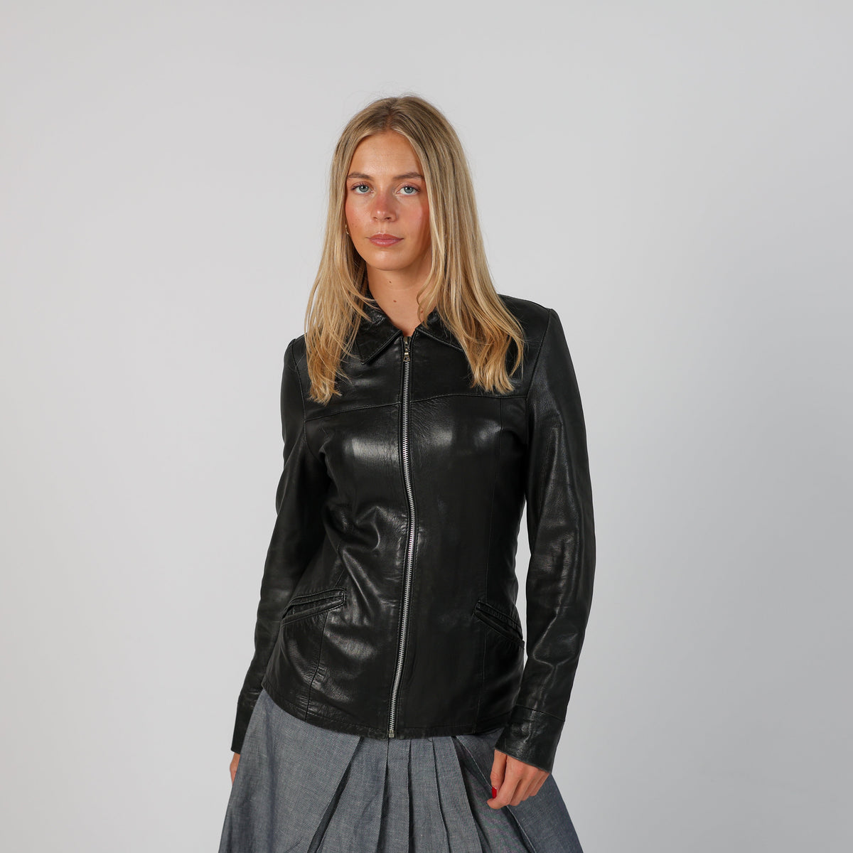 Black Y2K Leather Jacket (S)