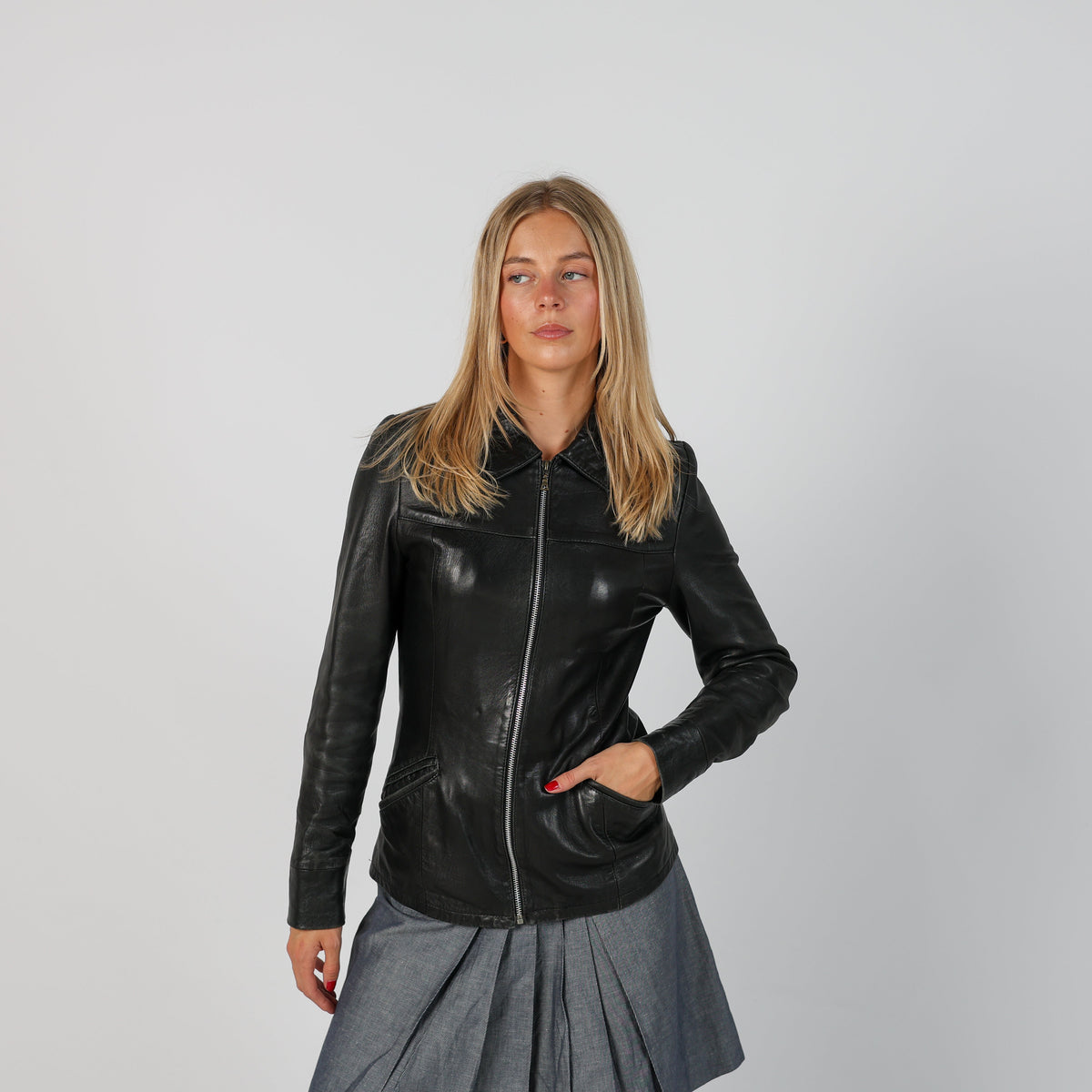 Black Y2K Leather Jacket (S)