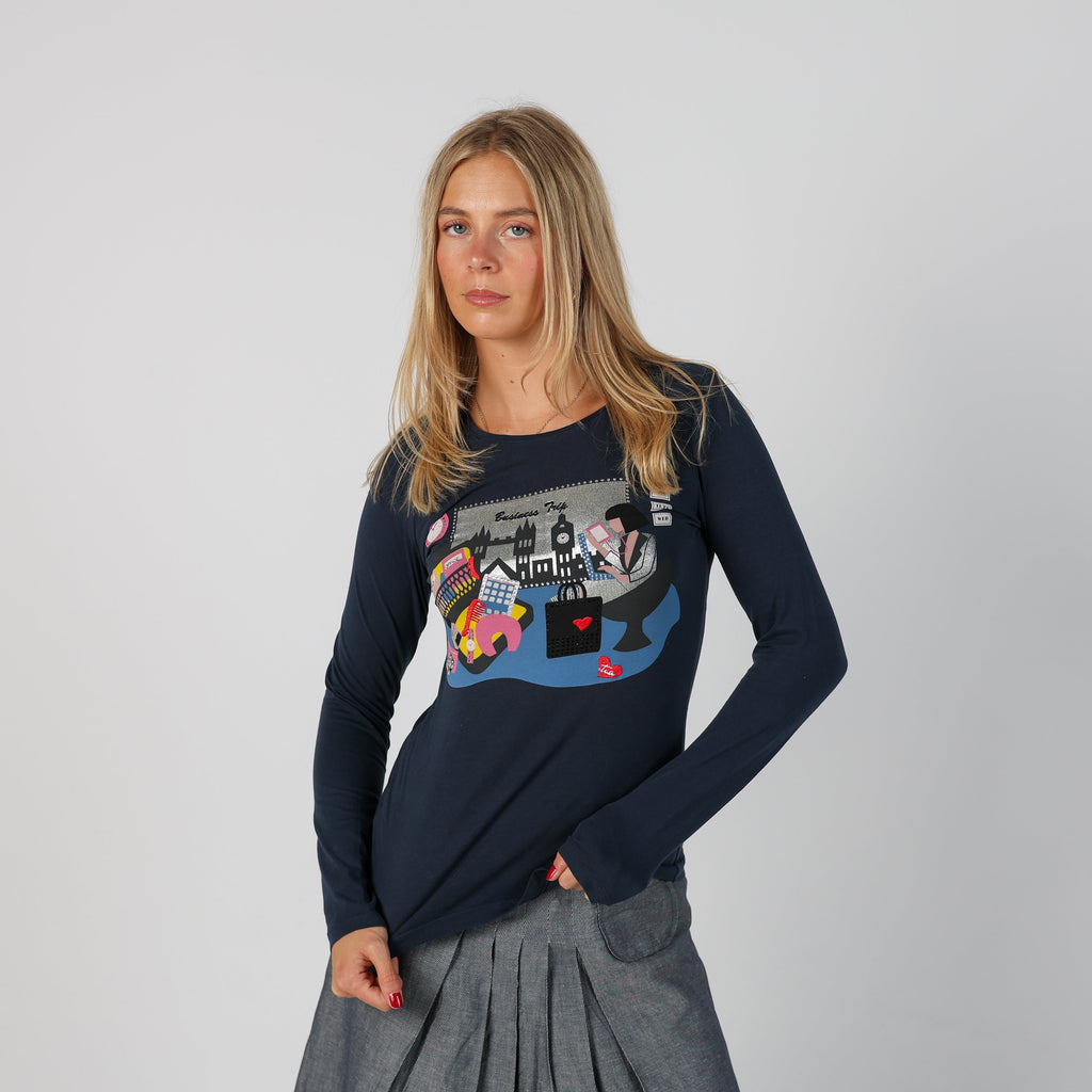 Blue Y2K Made in Italy Long Sleeve Top (S)