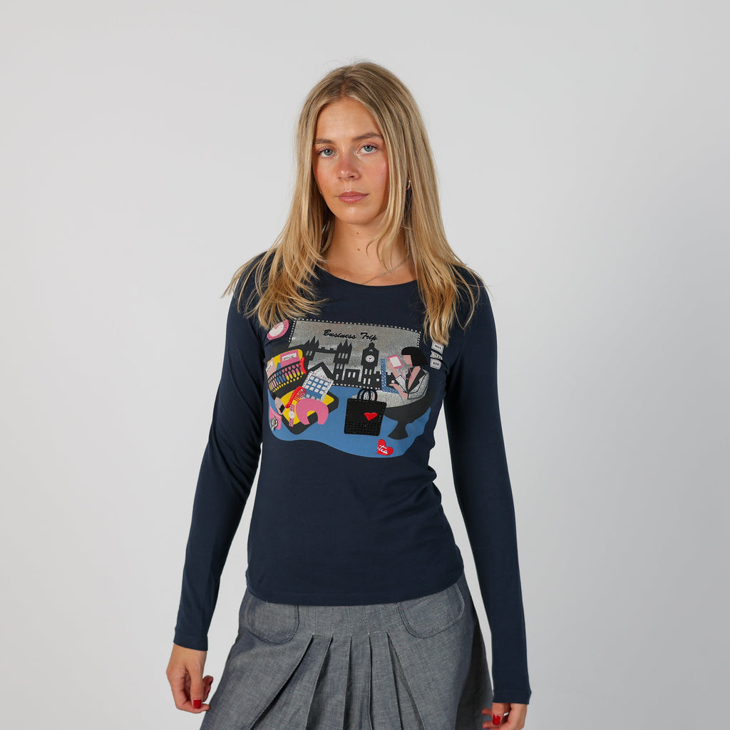 Blue Y2K Made in Italy Long Sleeve Top (S)