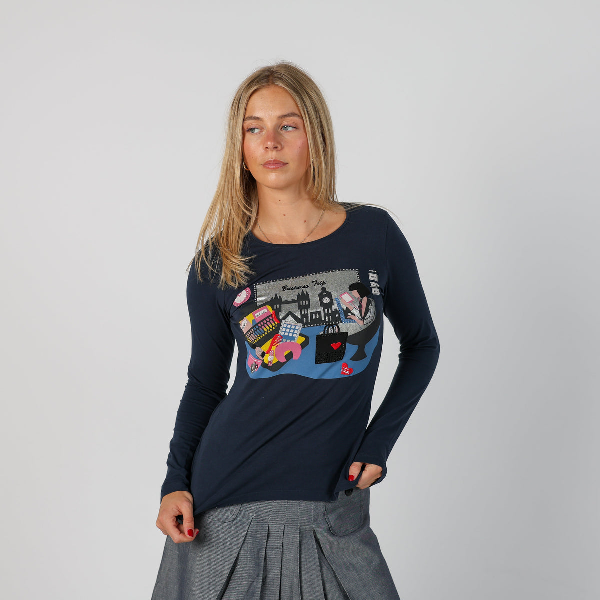 Blue Y2K Made in Italy Long Sleeve Top (S)