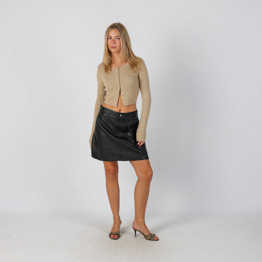 Black Y2K Conbipel Leather Mini Skirt (S)