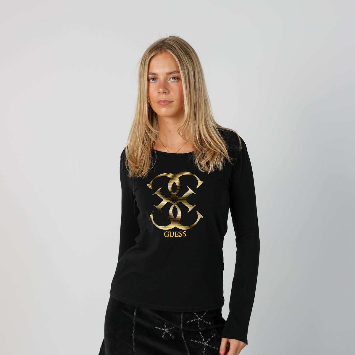 Black Y2K Guess Long Sleeve Top (S)