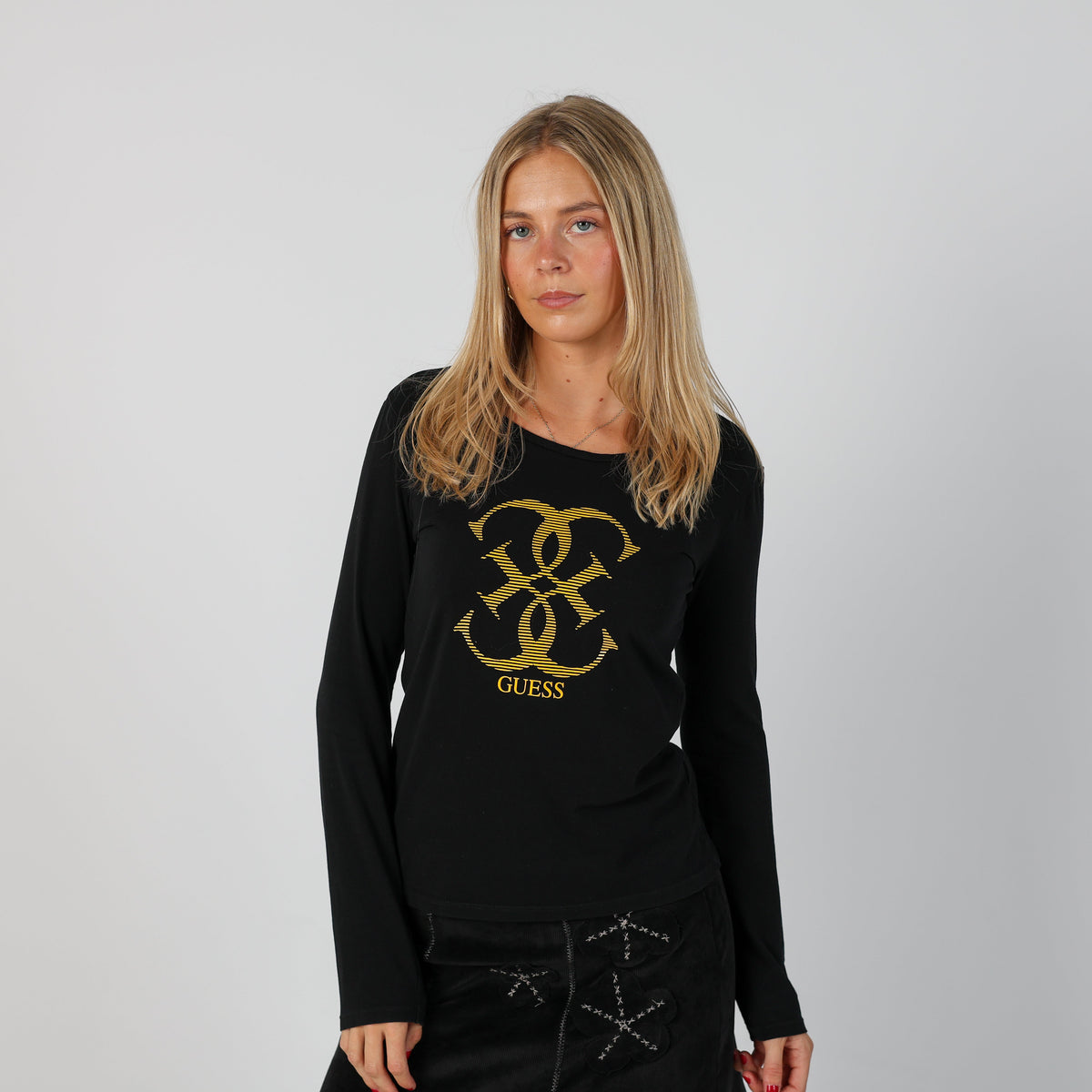 Black Y2K Guess Long Sleeve Top (S)