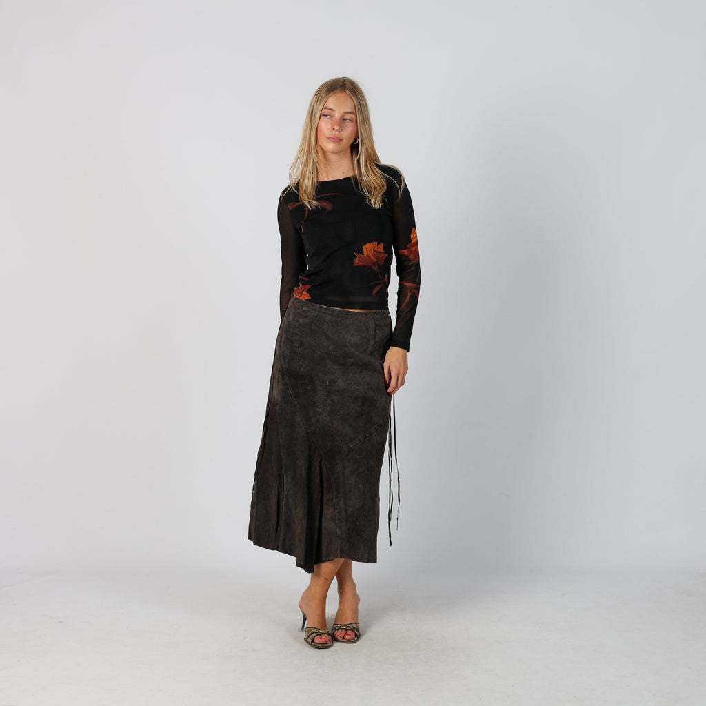 Brown Y2K Woven Midi Skirt (S)